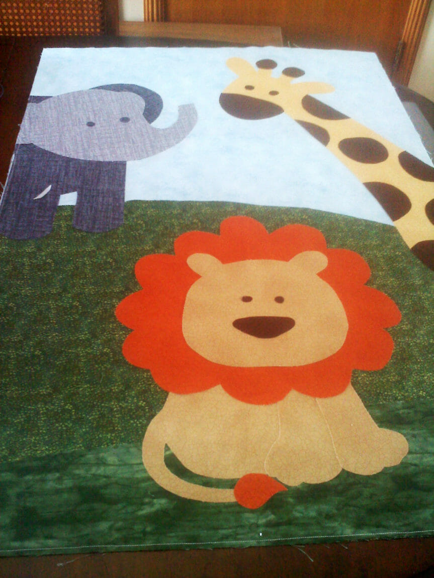 jungle quilt, nursery, crib quilt, lion, giraffe, elephant, applique