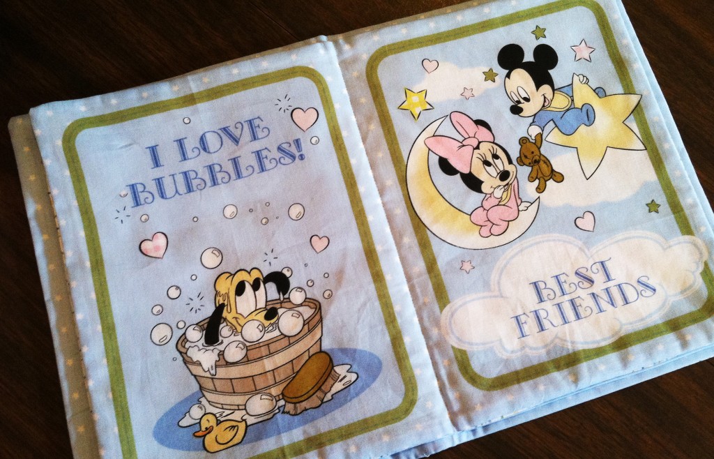 soft book, fabric book, fabric panel book, Mickey Mouse, baby gift, easy sewing project