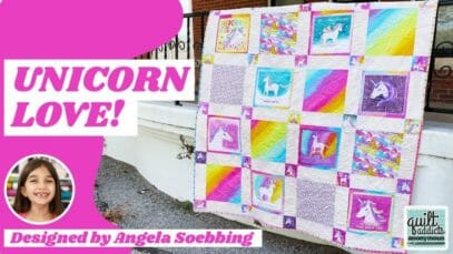 The Perfect Quilt Pattern for PANELS! Unicorn Love designed by Stephanie’s daughter …